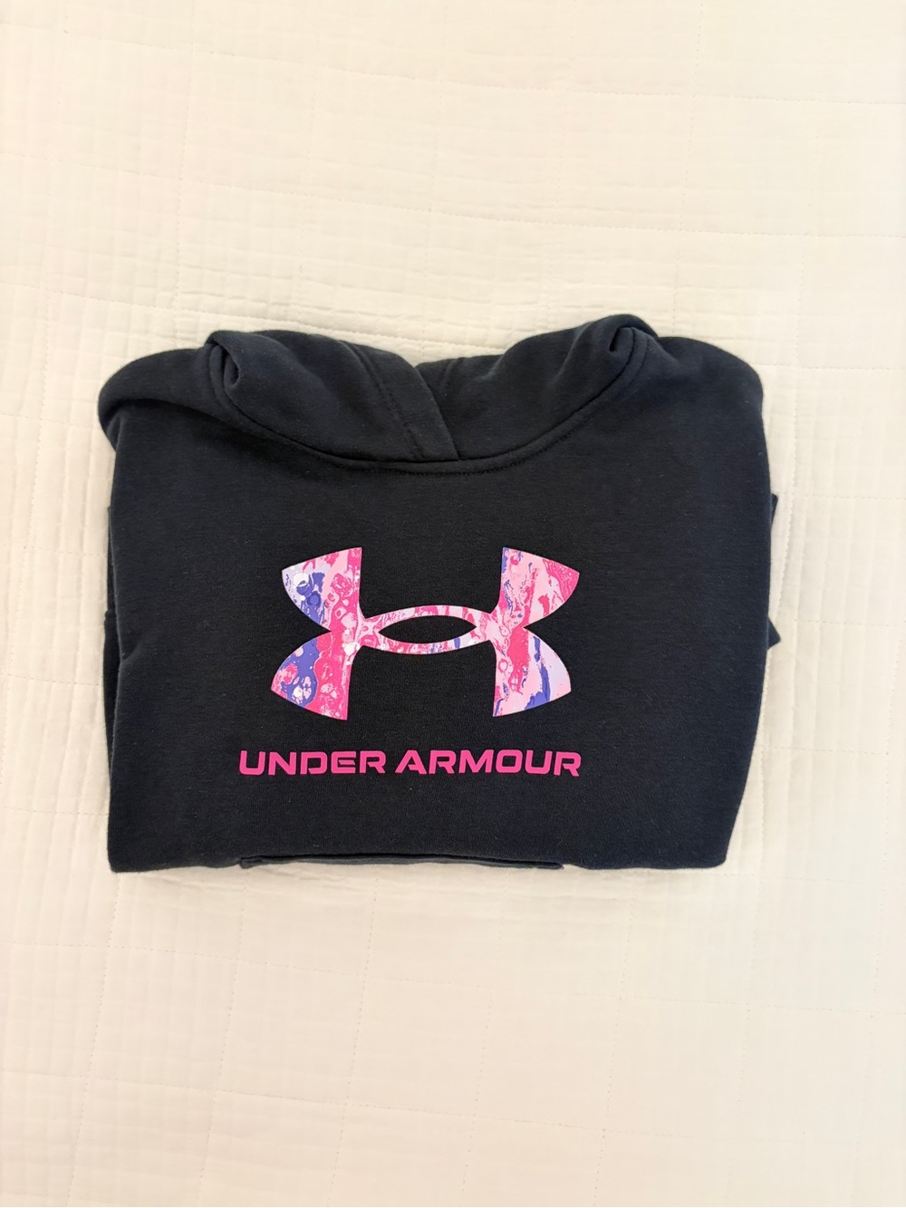 Under Armour Kids Black Hoodie with Pink Patterned Logo